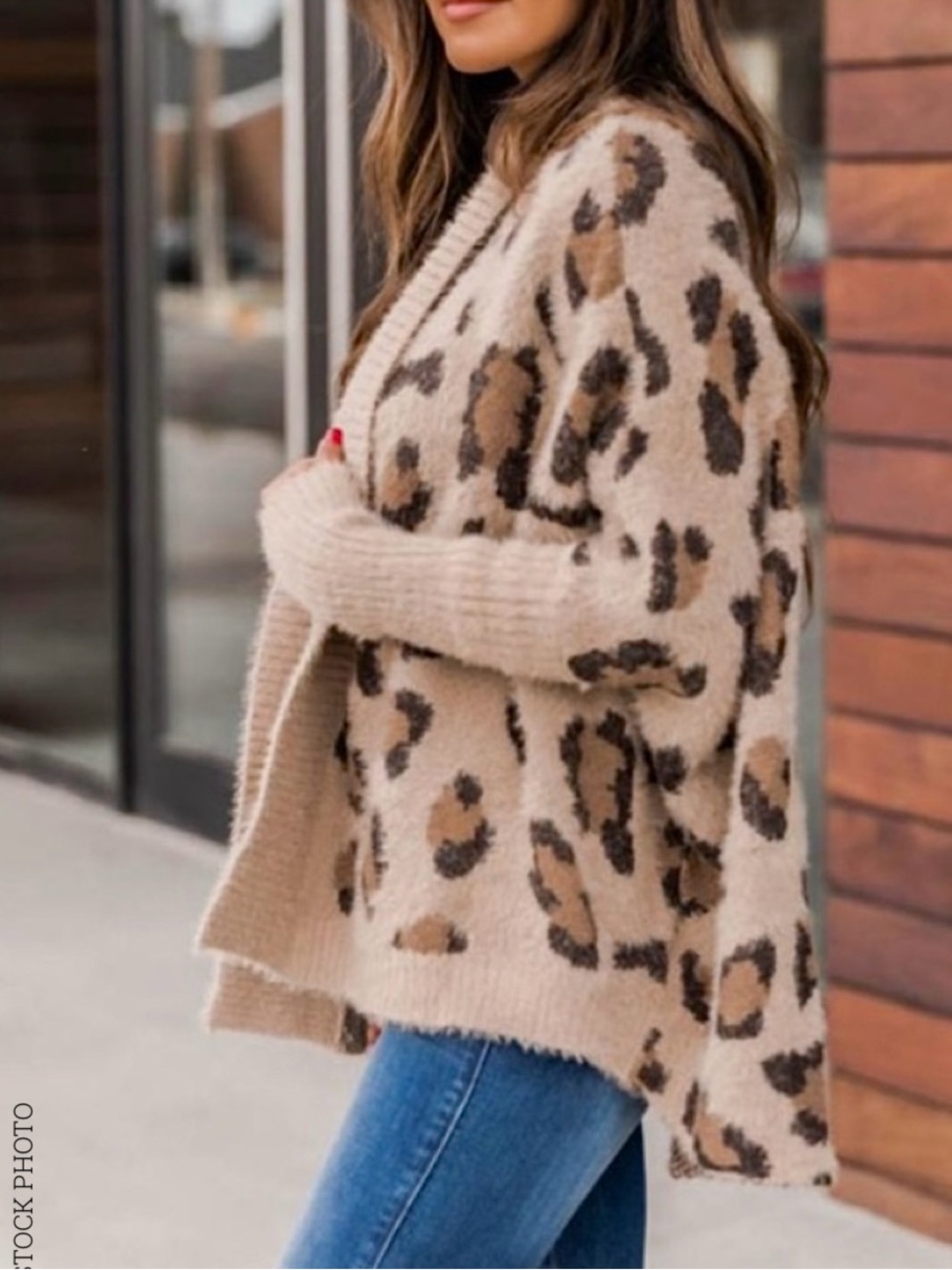 Pink Lily Leopard Open Front Cardigan Dolman Sleeves Relaxed Fit Soft & Cozy (S) - Picture 13 of 16